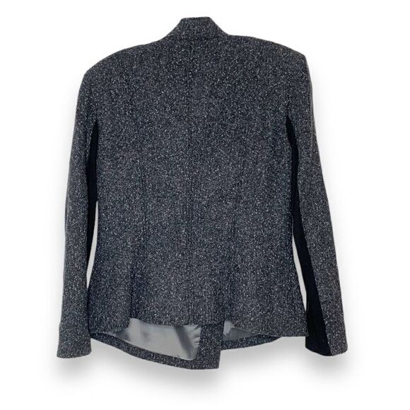 Elizabeth James Asymmetric Donegal Wool Blend Cowl Neck Blazer Coat Gray Black 4 - Picture 4 of 9